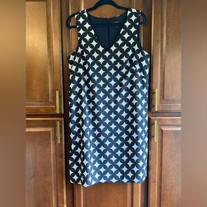 Ann Taylor Navy and White Patterned Midi Dress Size 14